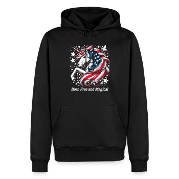 Patriotisme magique Licorne américaine États-Unis - Sweat à capuche Premium bio Homme - noir - Devant - Nico (187cm)