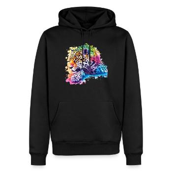Œuvre d’art léopard coloré pour les amoureux de la faune - Sweat à capuche Premium bio Homme - noir - Devant - Nico (187cm)