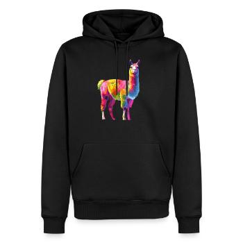 Lama Alpaka Regenbogen Kunstwerk - Männer Premium Bio Hoodie - Schwarz - Vorne - Nico (187cm)