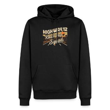 Highway 12 Road Trip Squad Sonnenuntergang - Männer Premium Bio Hoodie - Schwarz - Vorne - Nico (187cm)