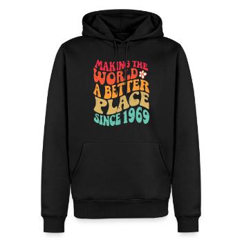1969 Geburtstag Vintage Hippie Groovy - Männer Premium Bio Hoodie - Schwarz - Vorne - Nico (187cm)