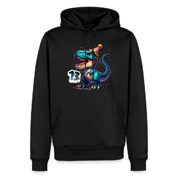 T Rex Dinosaure 13e anniversaire Enfants Anniversaire - Sweat à capuche Premium bio Homme - noir - Devant - Nico (187cm)