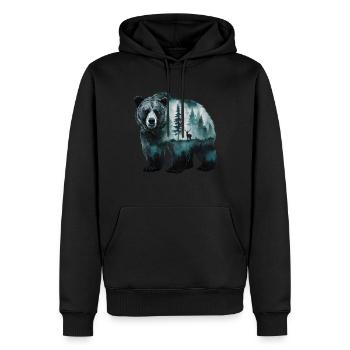 Majestätischer Bär mit Wald und Hirsch Kunst - Männer Premium Bio Hoodie - Schwarz - Vorne - Nico (187cm)