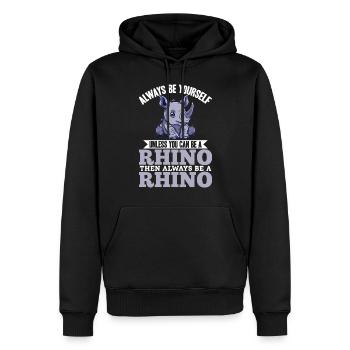 Funny Rhino Rhinoceros Animal Always Be Yourself - Men’s Premium Organic Hoodie - black - Front - Nico (187cm)