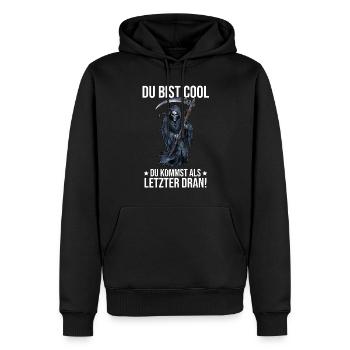 Vous êtes cool, vous êtes le dernier à venir ! - Sweat à capuche Premium bio Homme - noir - Devant - Nico (187cm)