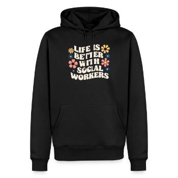 La vie est meilleure avec les travailleurs sociaux - Sweat à capuche Premium bio Homme - noir - Devant - Nico (187cm)