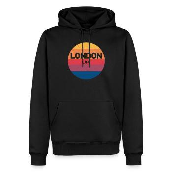 Souvenir rétro coucher de soleil Londres Royaume-Uni - Sweat à capuche Premium bio Homme - noir - Devant - Nico (187cm)