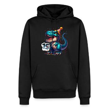 T Rex Dinosaure 15e anniversaire Enfants Anniversaire - Sweat à capuche Premium bio Homme - noir - Devant - Nico (187cm)