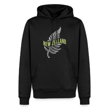 Souvenir Nouvelle-Zélande - Motif Feuille de Fougère Koru - Sweat à capuche Premium bio Homme - noir - Devant - Nico (187cm)
