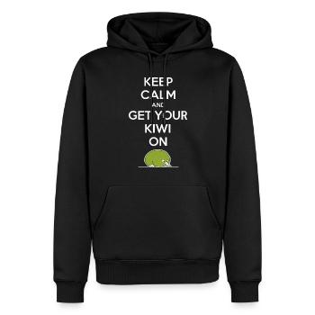 Souvenir néo-zélandais : restez calme et prenez votre kiwi - Sweat à capuche Premium bio Homme - noir - Devant - Nico (187cm)