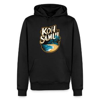 Plage souvenir de Koh Samui et palmiers - Sweat à capuche Premium bio Homme - noir - Devant - Nico (187cm)