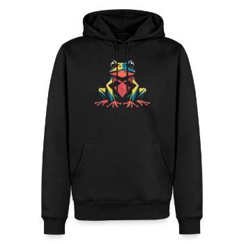 Bunter Frosch Geometrisches Kunstwerk - Männer Premium Bio Hoodie - Schwarz - Vorne - Nico (187cm)