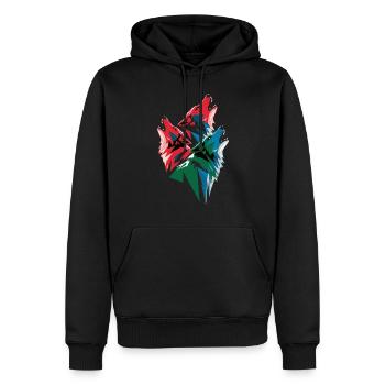 Drei Bunte Wölfe Kunstwerk - Männer Premium Bio Hoodie - Schwarz - Vorne - Nico (187cm)