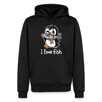 Pinguin Fisch Restaurant Liebhaber Ich Liebe Fisch - Männer Premium Bio Hoodie - Schwarz - Vorne - Nico (187cm)