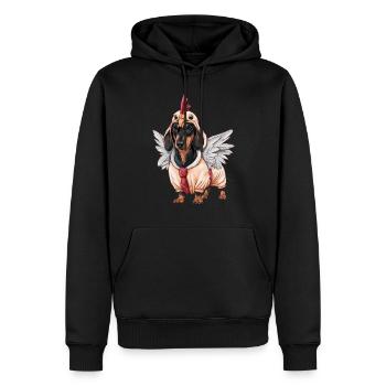 Teckel en costumes avec ailes de poulet - Sweat à capuche Premium bio Homme - noir - Devant - Nico (187cm)