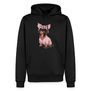 Teckel déguisé en cochon - Sweat à capuche Premium bio Homme - noir - Devant - Nico (187cm)