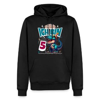 T Rex Dinosaurier 5. Geburtstag Kindergeburtstag - Männer Premium Bio Hoodie - Schwarz - Vorne - Nico (187cm)
