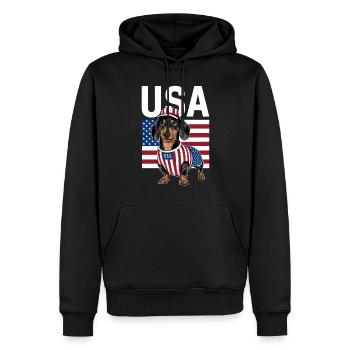Teckel En Costumes Drapeau des États-Unis - Sweat à capuche Premium bio Homme - noir - Devant - Nico (187cm)