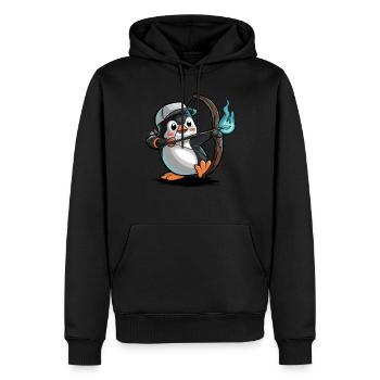Pinguin Mit Pfeil Und Bogen - Männer Premium Bio Hoodie - Schwarz - Vorne - Nico (187cm)