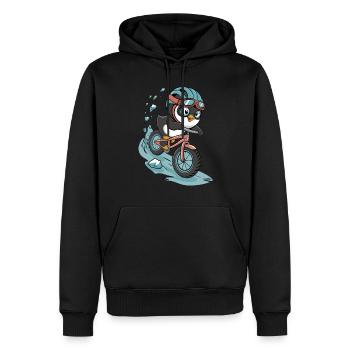 Fahrradfahrender Pinguin in Action - Männer Premium Bio Hoodie - Schwarz - Vorne - Nico (187cm)