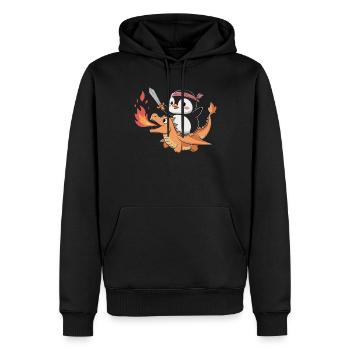Pingouin chevauche un dragon de feu avec une épée - Sweat à capuche Premium bio Homme - noir - Devant - Nico (187cm)