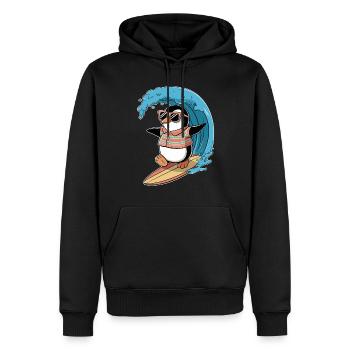 Cooler Pinguin Beim Surfen Mit Sonnenbrille - Männer Premium Bio Hoodie - Schwarz - Vorne - Nico (187cm)