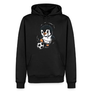 Dessin animé de joueur de football pingouin - Sweat à capuche Premium bio Homme - noir - Devant - Nico (187cm)