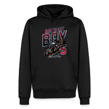 5e anniversaire de motocross - Sweat à capuche Premium bio Homme - noir - Devant - Nico (187cm)