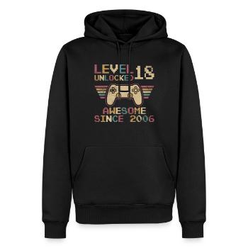 18th Birthday - 18 Years Level 18 Unlocked - Men’s Premium Organic Hoodie - black - Front - Nico (187cm)