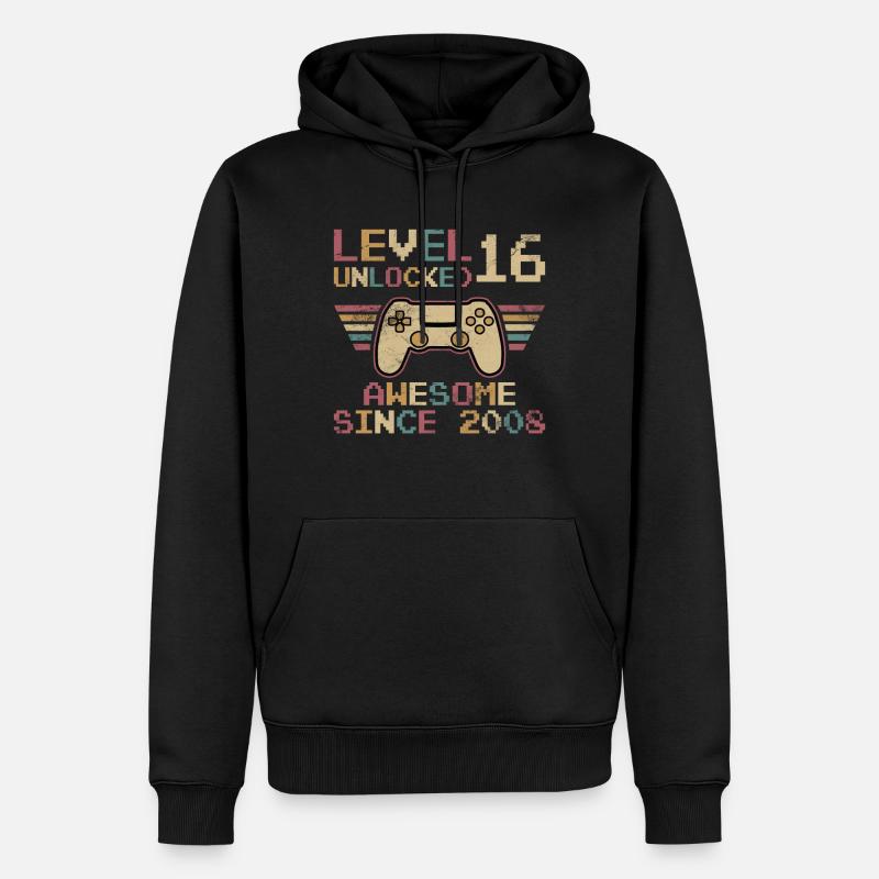 Niveau 16 Débloqué 16. - Sweat à capuche Premium bio Homme - noir