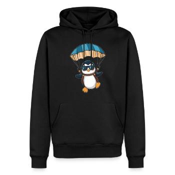 Cooler Pinguin Mit Fallschirm - Männer Premium Bio Hoodie - Schwarz - Vorne - Nico (187cm)
