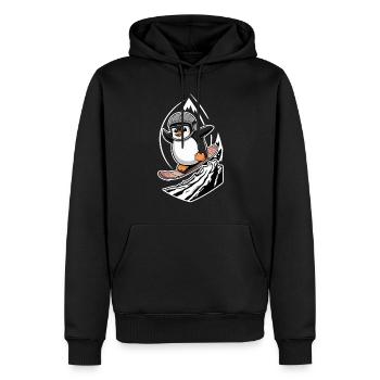 Pinguin Snowboard Abenteuer - Männer Premium Bio Hoodie - Schwarz - Vorne - Nico (187cm)