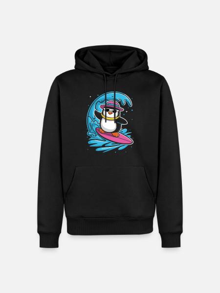 Surf Pingouin Vagues Aventure Fun - Sweat à capuche Premium bio Homme - noir