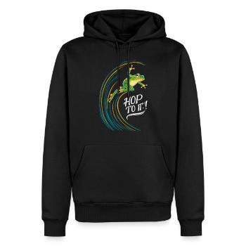 Amphibian frog hunter enthusiast, frog trapping - Men’s Premium Organic Hoodie - black - Front - Nico (187cm)