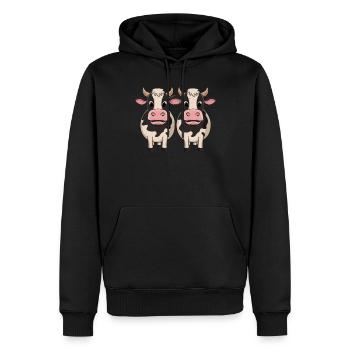 Zwei Süße Kühe Cartoon Illustration - Männer Premium Bio Hoodie - Schwarz - Vorne - Nico (187cm)