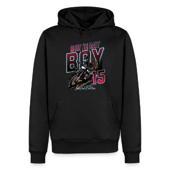 15e anniversaire de motocross - Sweat à capuche Premium bio Homme - noir - Devant - Nico (187cm)