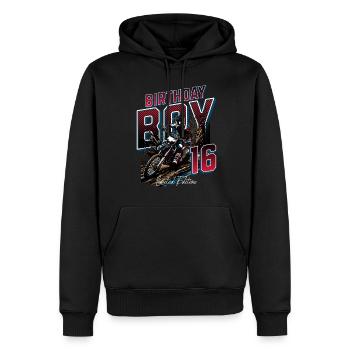 16e anniversaire de motocross - Sweat à capuche Premium bio Homme - noir - Devant - Nico (187cm)