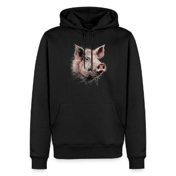 cochon dessin abstrait animal oeuvre - Sweat à capuche Premium bio Homme - noir - Devant - Nico (187cm)