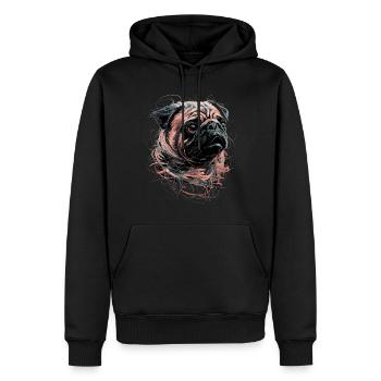 Carlin dessin Illustration animale abstraite - Sweat à capuche Premium bio Homme - noir - Devant - Nico (187cm)