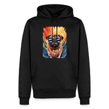 Cooler Mops Mit Sonnenbrille Vor Bunter Kulisse - Männer Premium Bio Hoodie - Schwarz - Vorne - Nico (187cm)