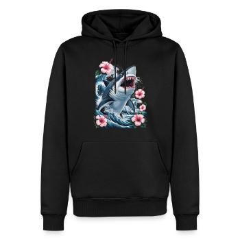 Hai Wellen Und Hibiskusblüten Kunstwerk - Männer Premium Bio Hoodie - Schwarz - Vorne - Nico (187cm)