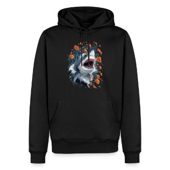 Shark with flowers and waves illustration - Men’s Premium Organic Hoodie - black - Front - Nico (187cm)