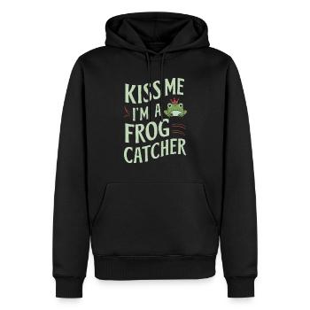 Amphibian frog hunter enthusiast, frog trapping - Men’s Premium Organic Hoodie - black - Front - Nico (187cm)