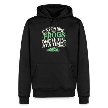 Amphibian frog hunter enthusiast, frog trapping - Men’s Premium Organic Hoodie - black - Front - Nico (187cm)