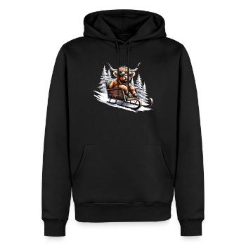 Weihnachtsschlitten Lustige Hochlandkuh - Männer Premium Bio Hoodie - Schwarz - Vorne - Nico (187cm)
