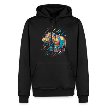 Bunter Geometrischer Hippo Mit Farbspritzern - Männer Premium Bio Hoodie - Schwarz - Vorne - Nico (187cm)