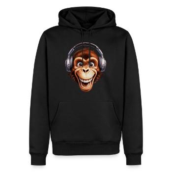 Humorous shirt with cartoon monkey motif - Men’s Premium Organic Hoodie - black - Front - Nico (187cm)