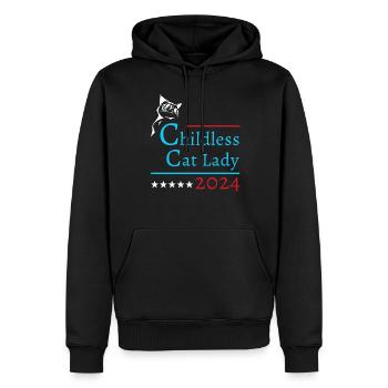 « Dame chat sans enfant » Kamala Harris 2024 - Sweat à capuche Premium bio Homme - noir - Devant - Nico (187cm)
