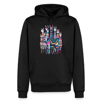Buntes Lama-Muster Fantasievoll und Lebendig - Männer Premium Bio Hoodie - Schwarz - Vorne - Nico (187cm)
