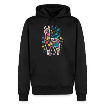 Bunter geometrischer Lama - Männer Premium Bio Hoodie - Schwarz - Vorne - Nico (187cm)